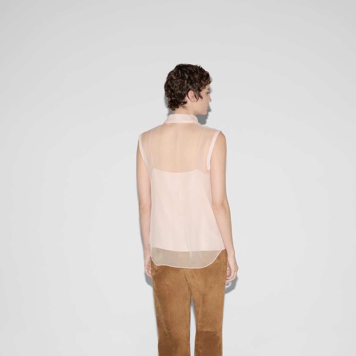 Silk chiffon sleeveless shirt in multicolor | GUCCI® US