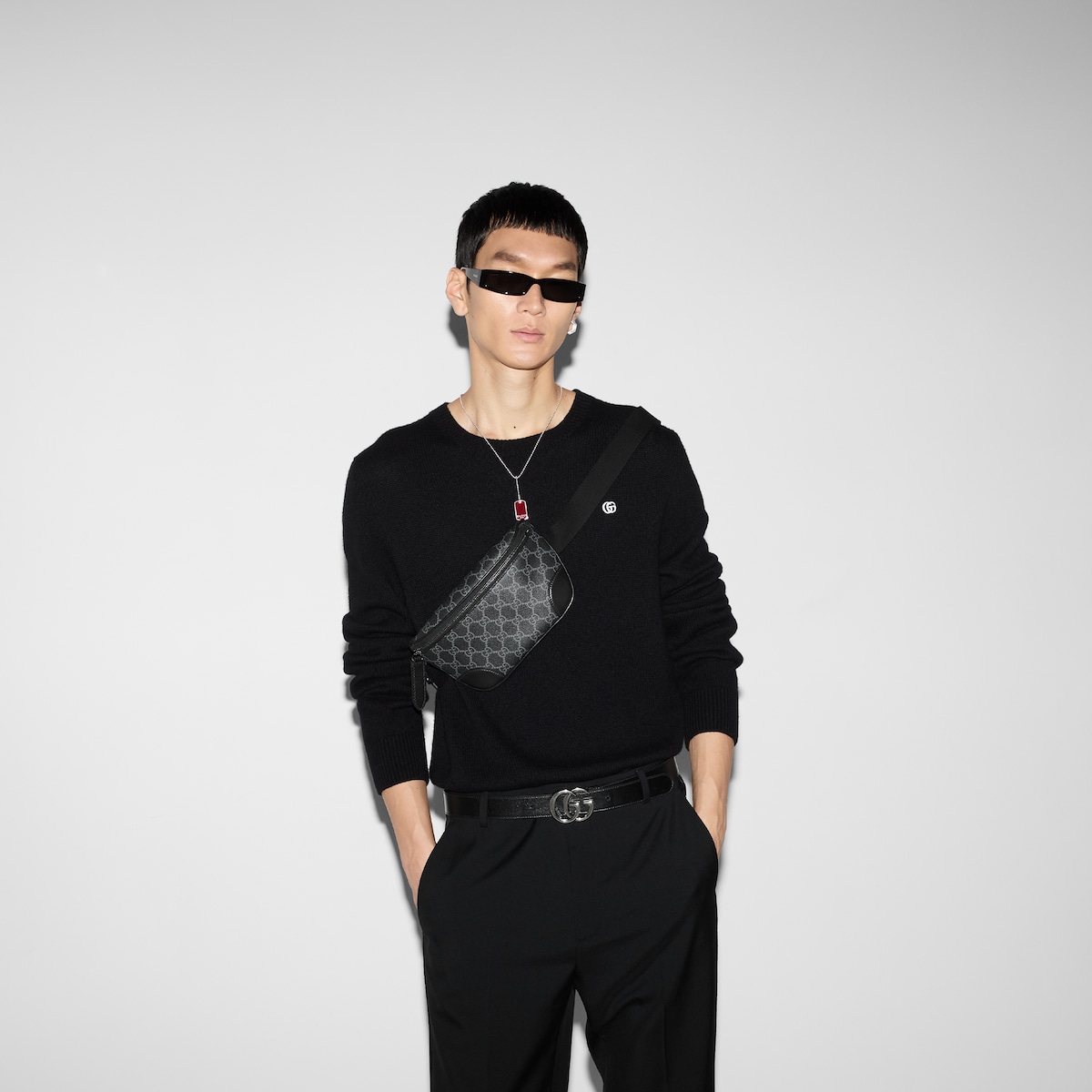 GG Emblem small belt bag in black fabric | GUCCI® US