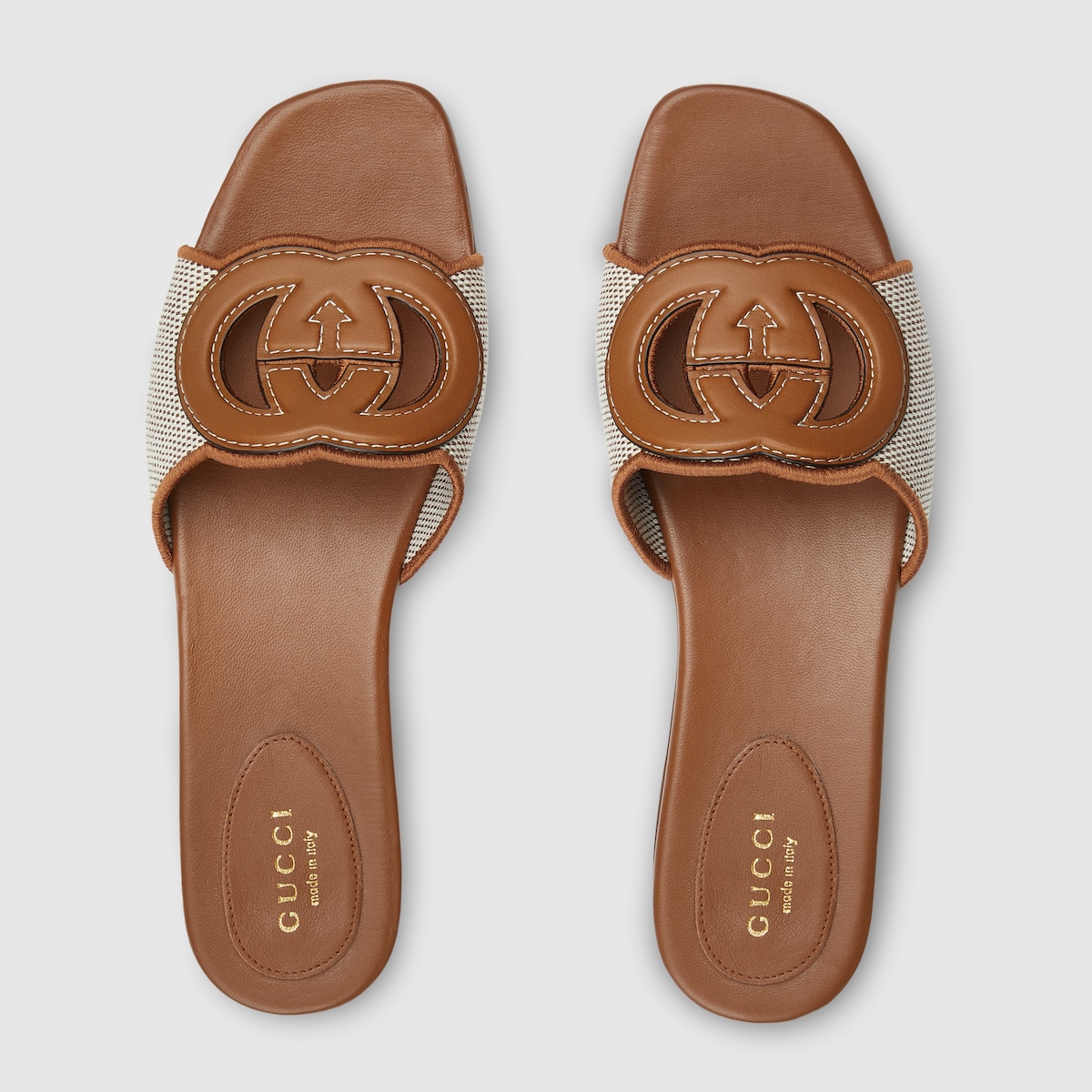 Women's slide sandal with Interlocking G in brown leather