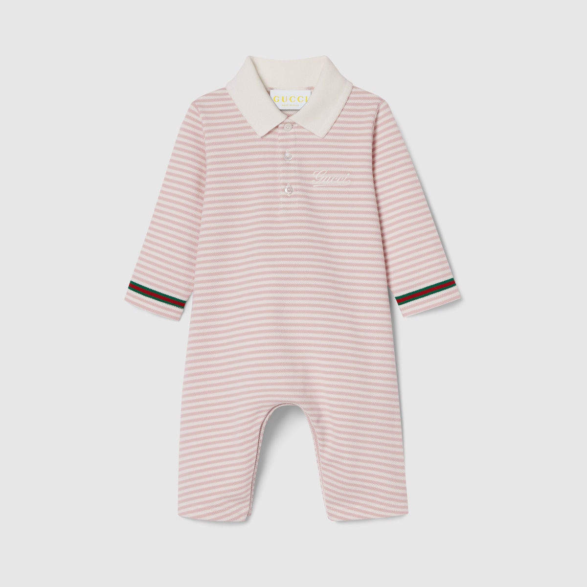 Baby embroidered cotton one-piece in white and pink | GUCCI® US