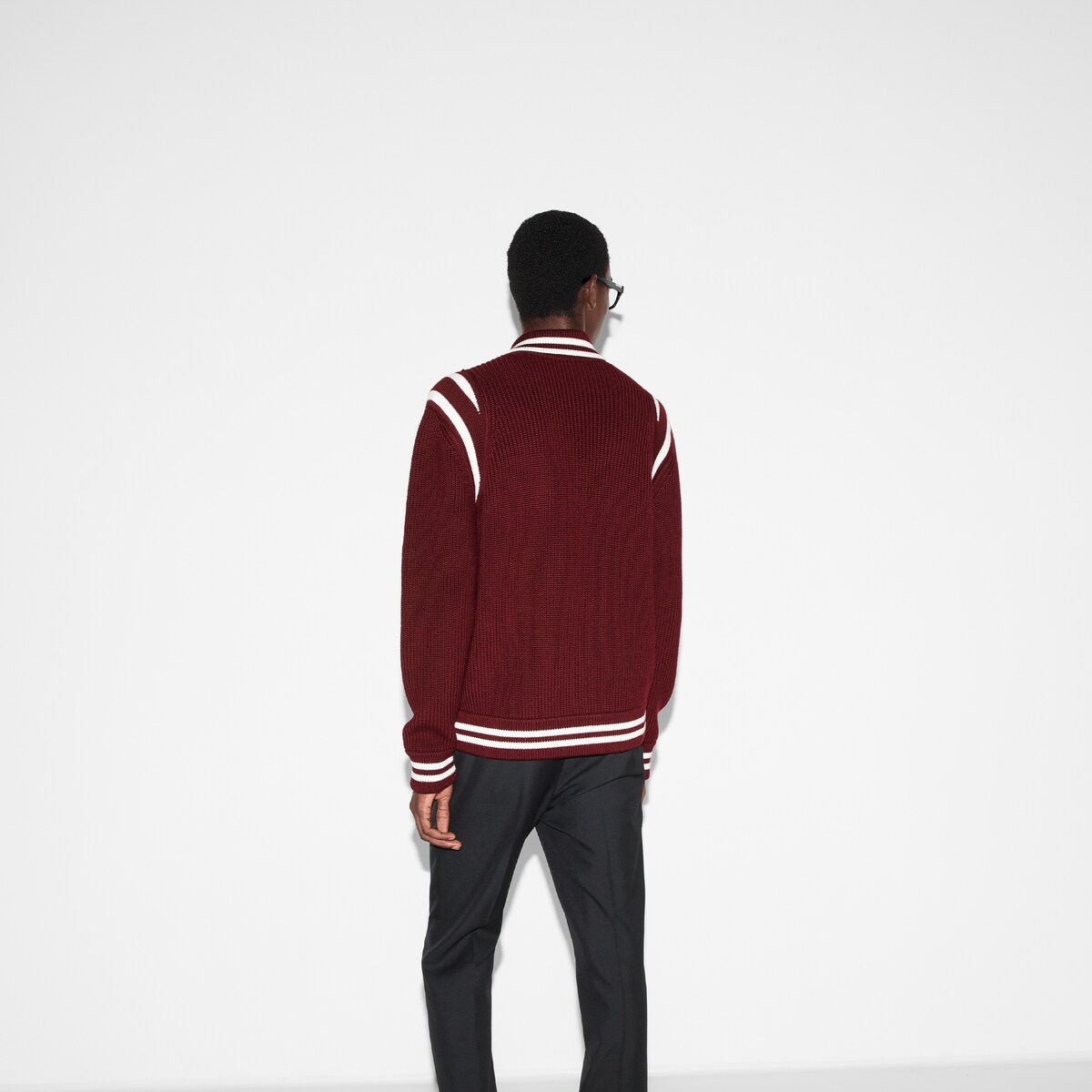 GUCCIアンゴラニットXS Knit wool cardigan with embroidery in bordeaux | GUCCI® CA