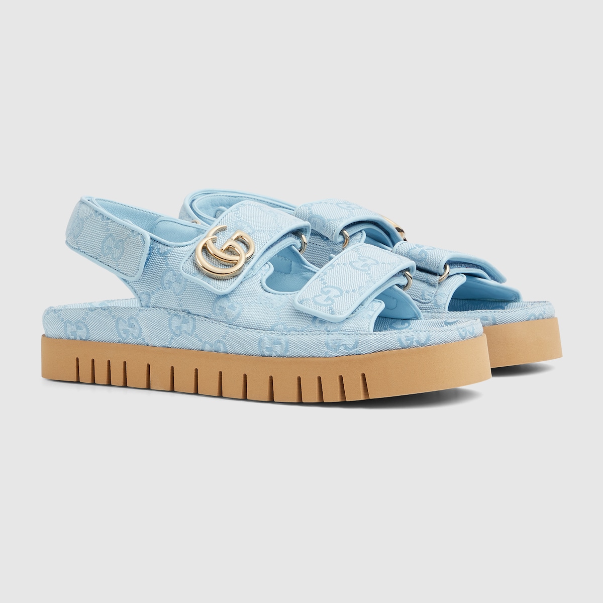 【GUCCI】sandal with Double G ベルクロストラップ サンダル Women's sandal with Double G in black GG canvas | GUCCI® US
