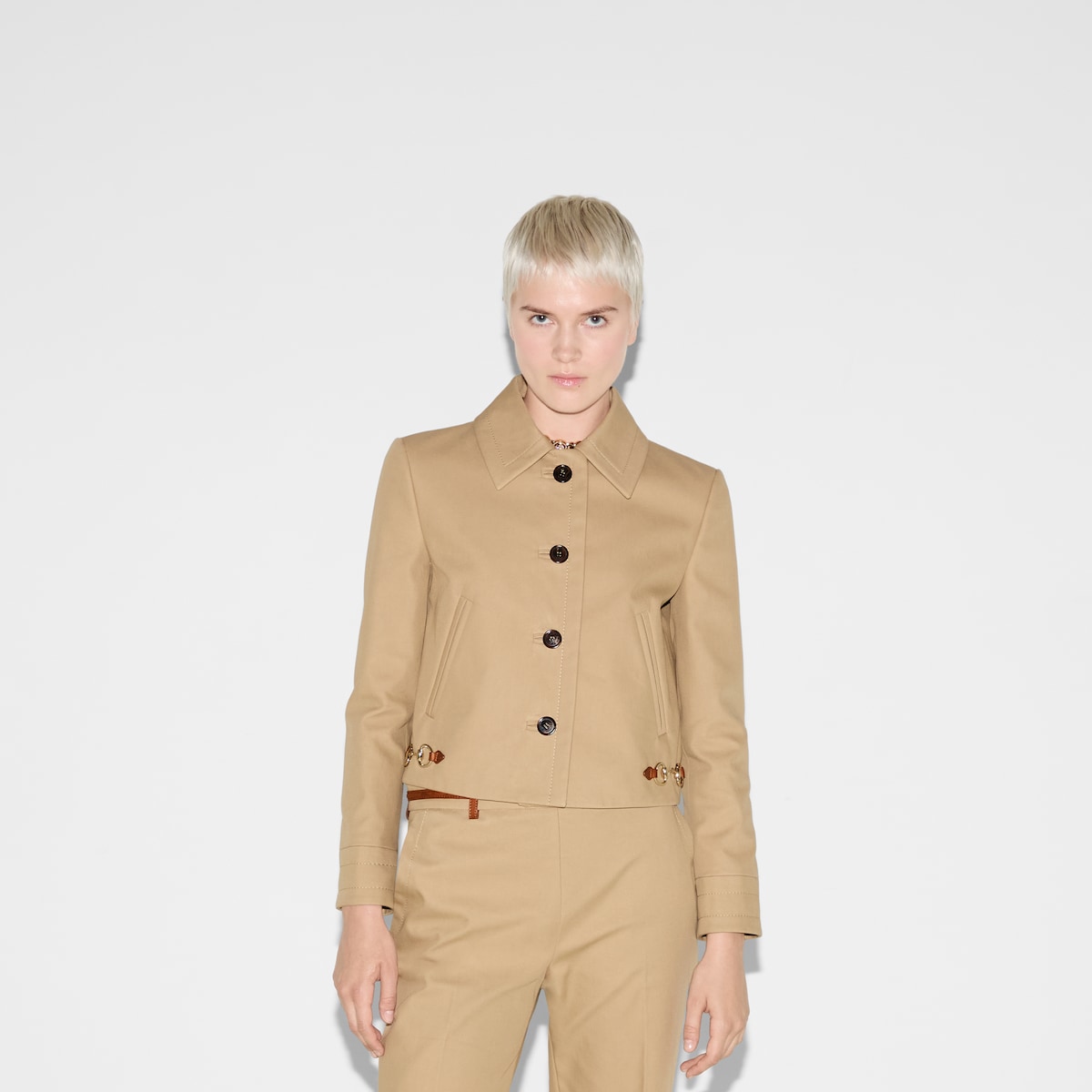 【送料&関税込】Gucci Beige Drill Overcoat Heavy cotton drill coat in beige | GUCCI® HU