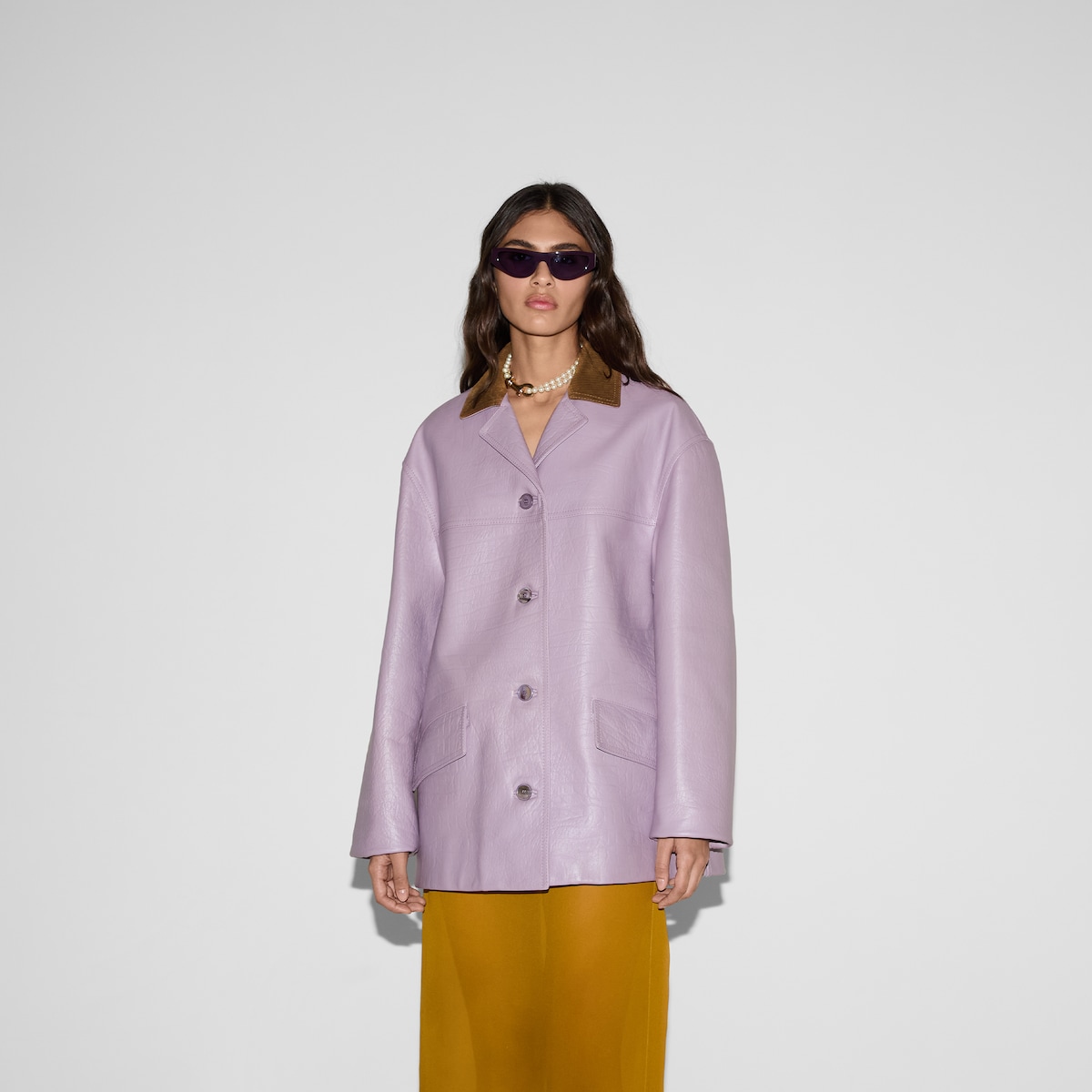 Leather jacket with Gucci logo in lilac | GUCCI® US
