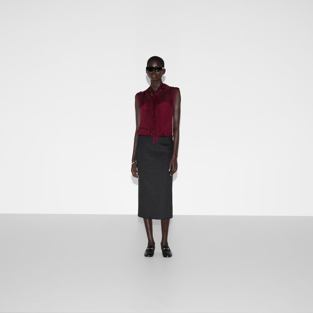 Embroidered wool and silk skirt