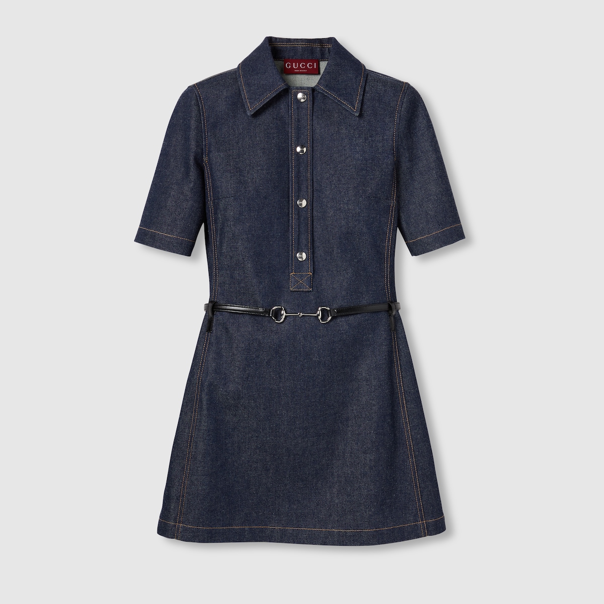 Denim mini dress with Horsebit in dark blue | GUCCI® US