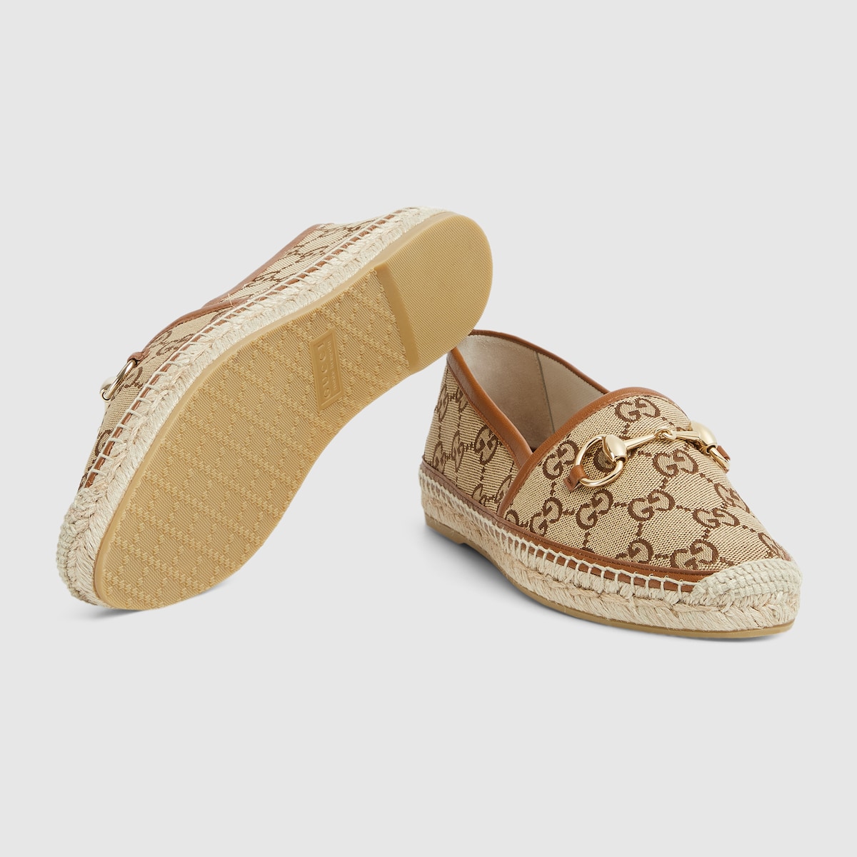 Women's espadrille with Horsebit in beige and dark brown GG
