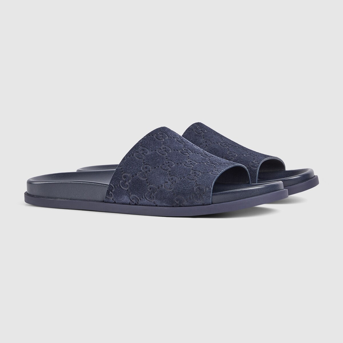 Men's slide sandal in blue GG suede | GUCCI® GR