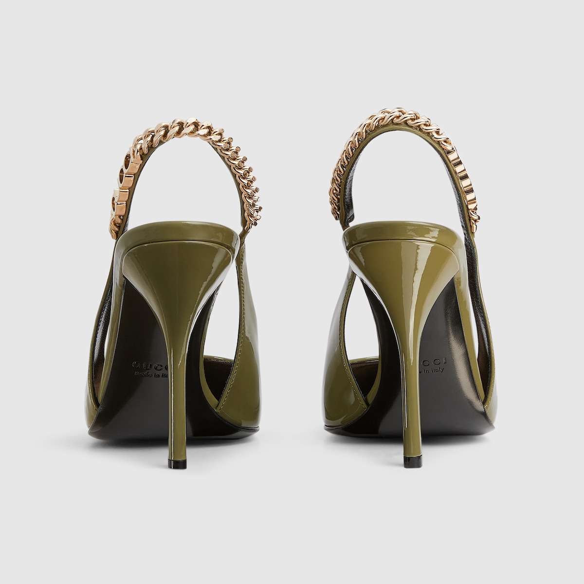 ☆新品☆GUCCI★20/21秋冬】MID-HEEL SLIDE W CHAIN Gucci Signoria slingback pump in dark green patent leather
