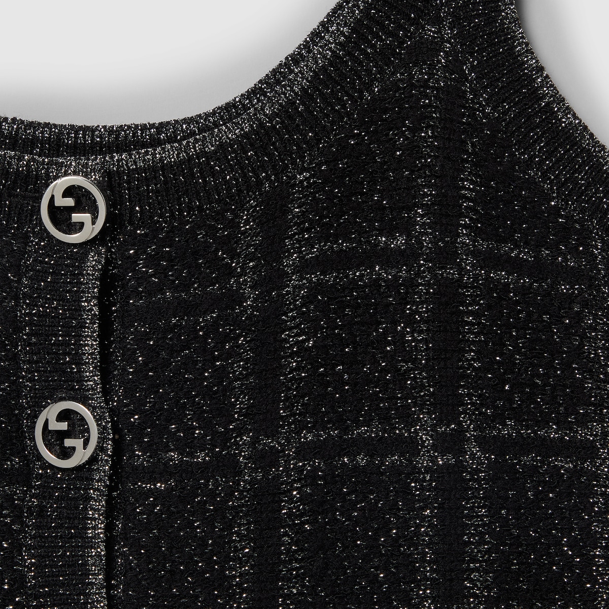 ワンピース GUCCI Women Mid Skirts 812132 XKEDI1138 Black Wool and lamé check jacquard dress in black and silver