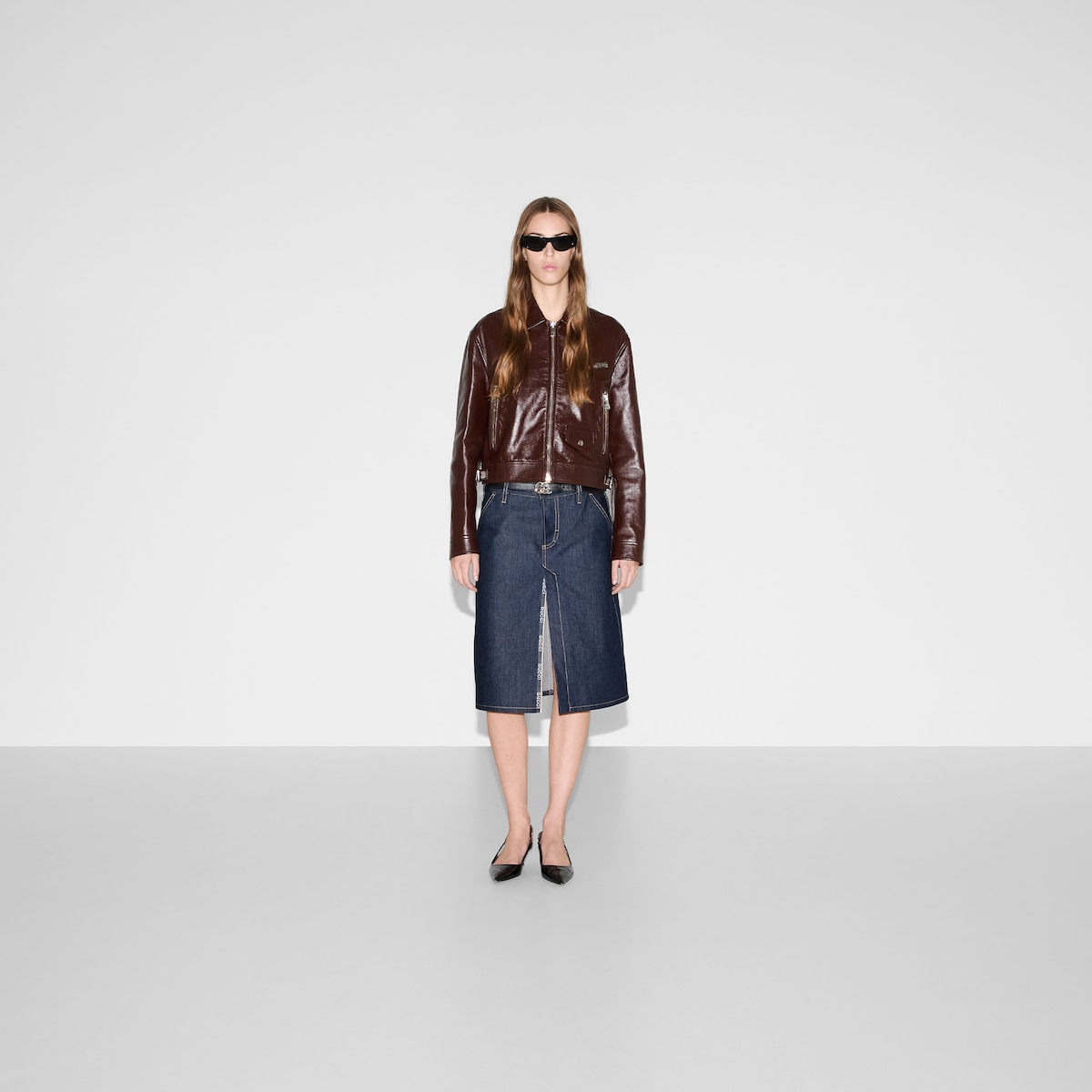 Mid-length denim skirt in dark blue | GUCCI® SI