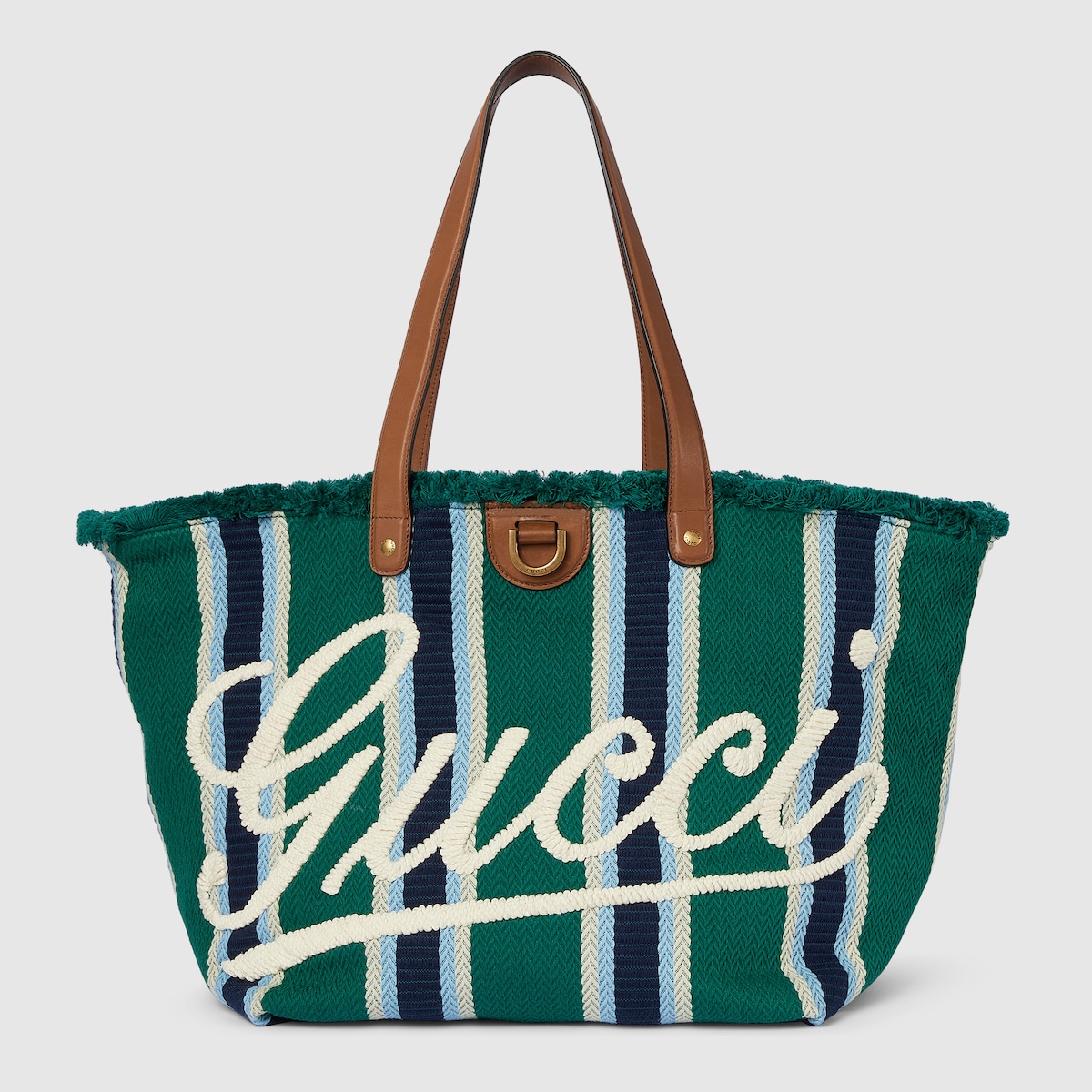 Embroidered medium canvas tote bag in green and multicolor