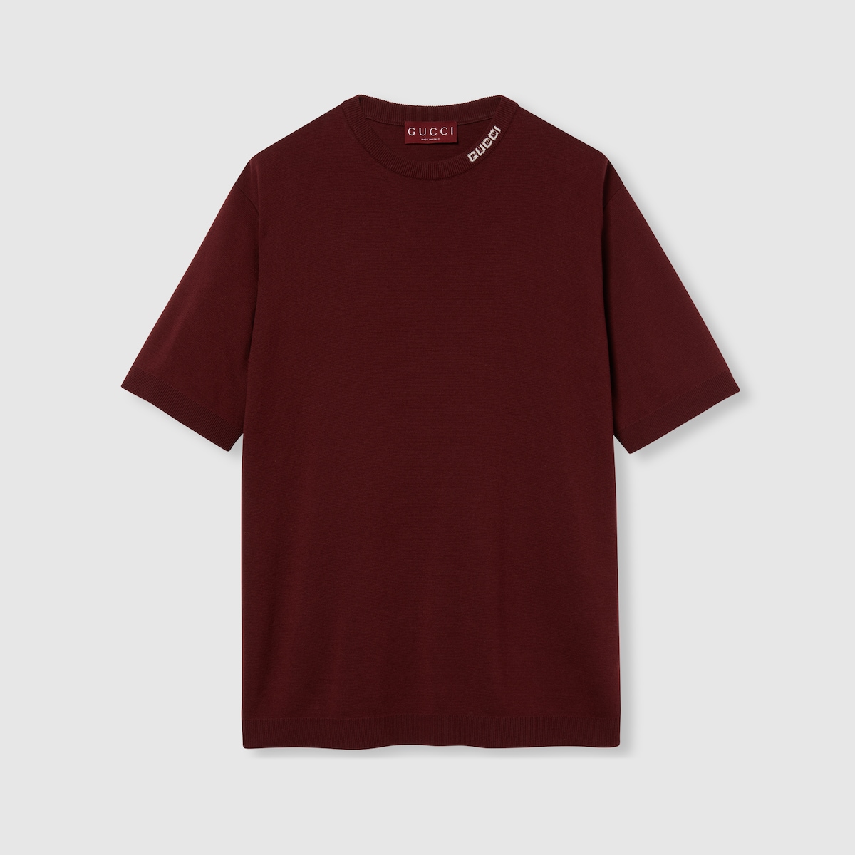 GUCCI インターシャ シルクコットン Tシャツボルドー | GUCCI公式