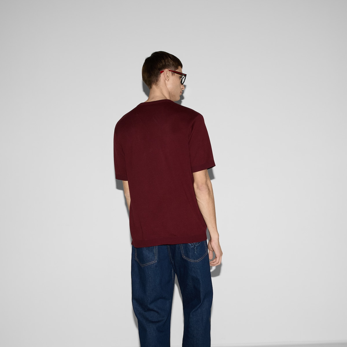 GUCCI インターシャ シルクコットン Tシャツ ・ボルドー | GUCCI公式