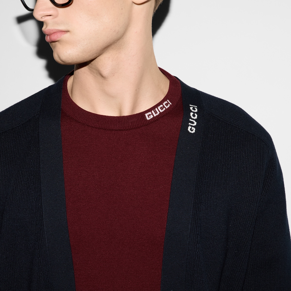 GUCCI インターシャ シルクコットン Tシャツ ・ボルドー | GUCCI公式