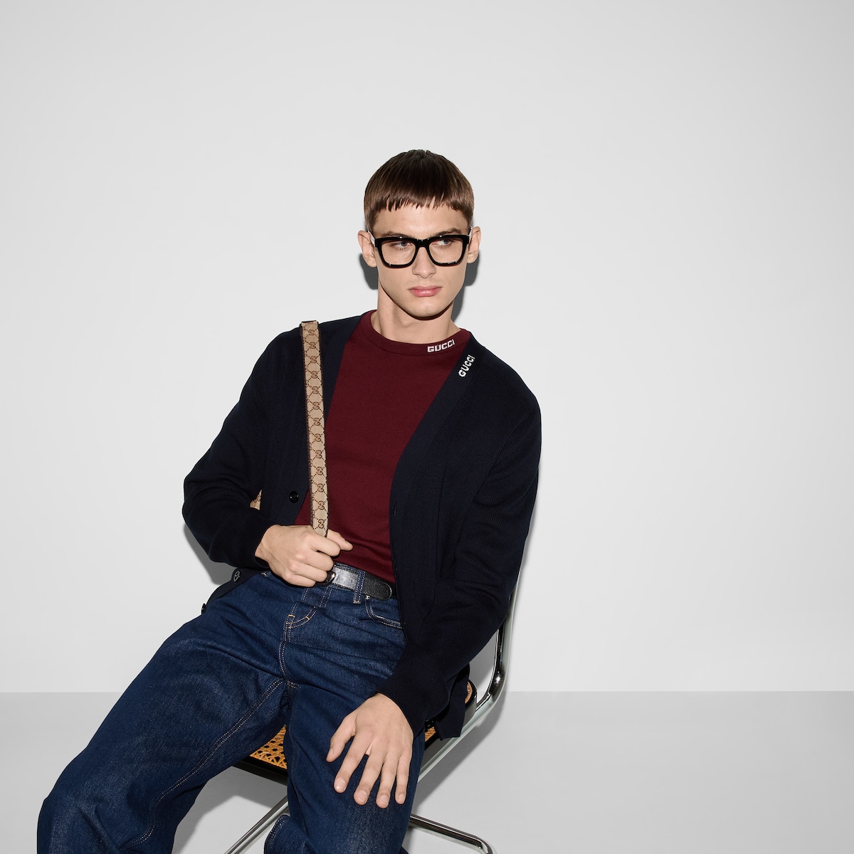 GUCCI インターシャ シルクコットン Tシャツ ・ボルドー | GUCCI公式