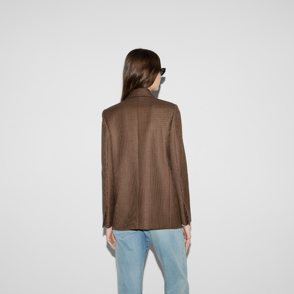 【値札付き】Houndstooth Wool Jacket Houndstooth wool jacket with embroidery in beige and brown