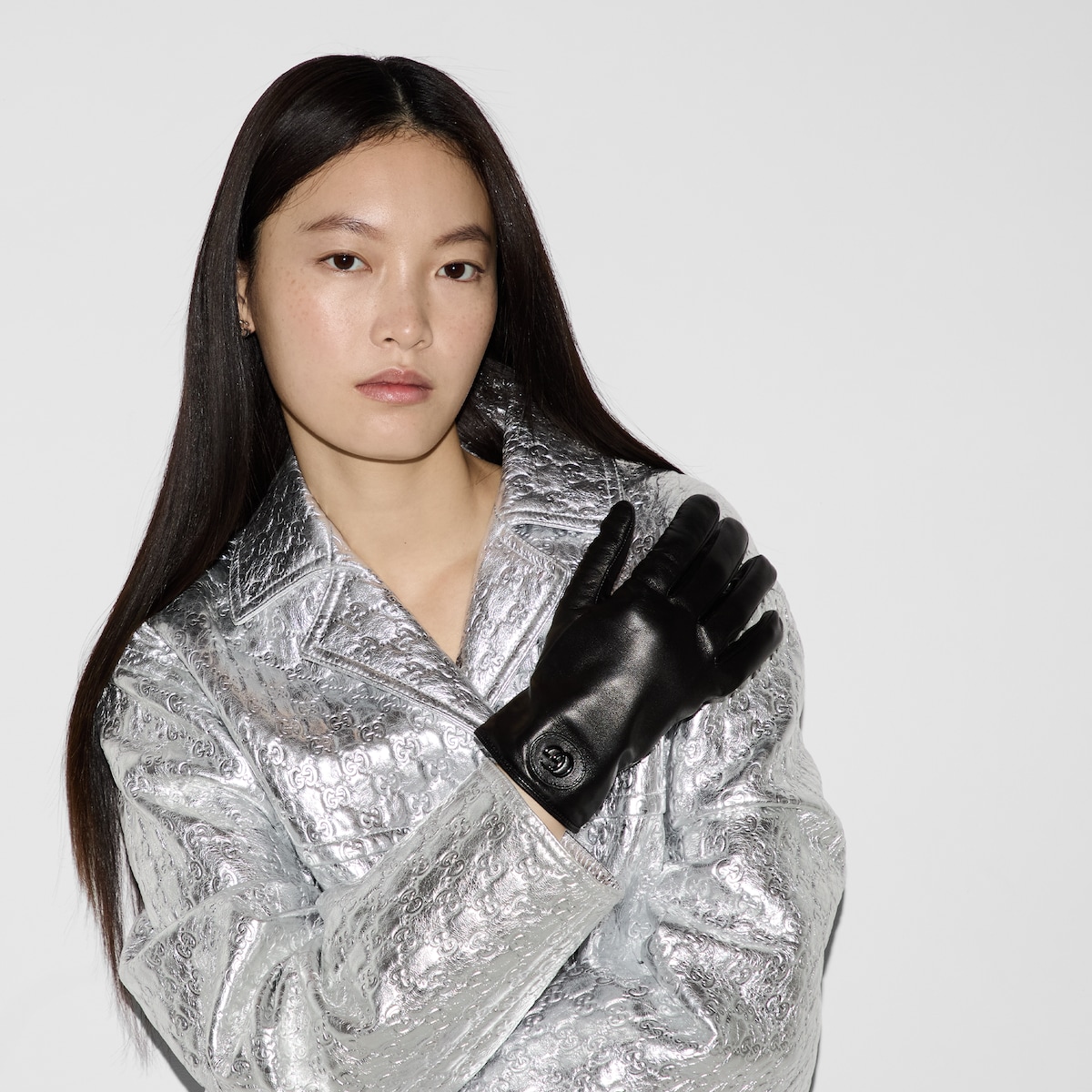 Leather gloves with Double G