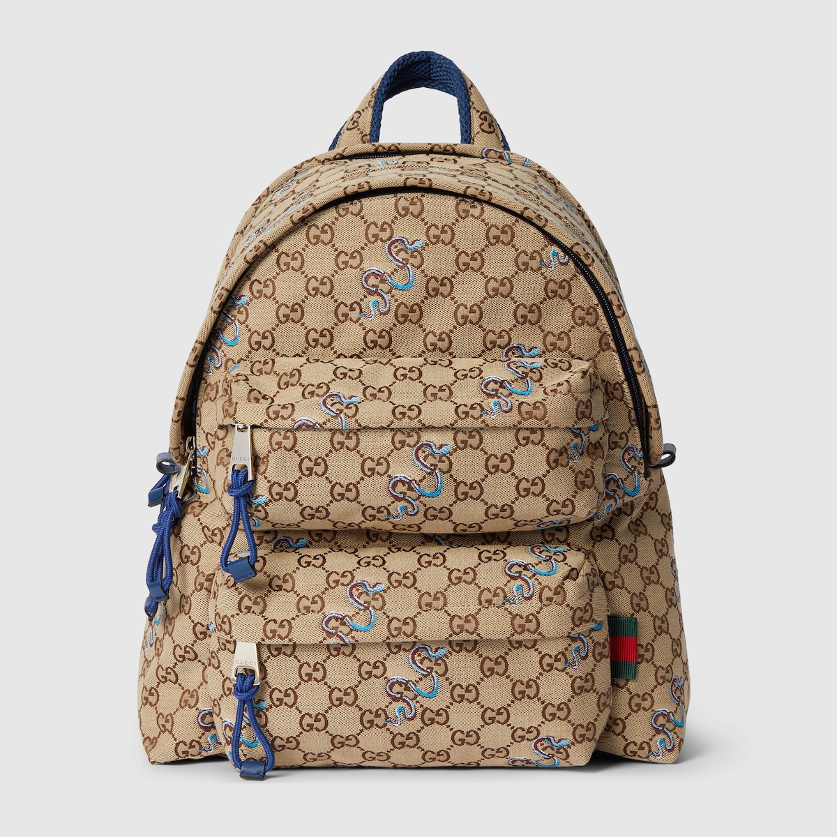 Small embroidered snake backpack in beige and dark brown canvas | GUCCI® SE