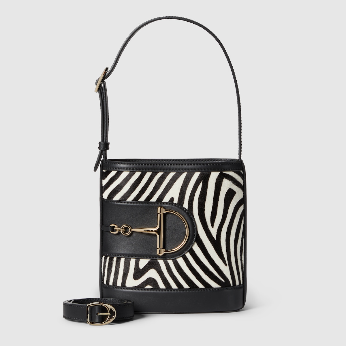 Gucci 73 small bucket bag in black and white calf hair