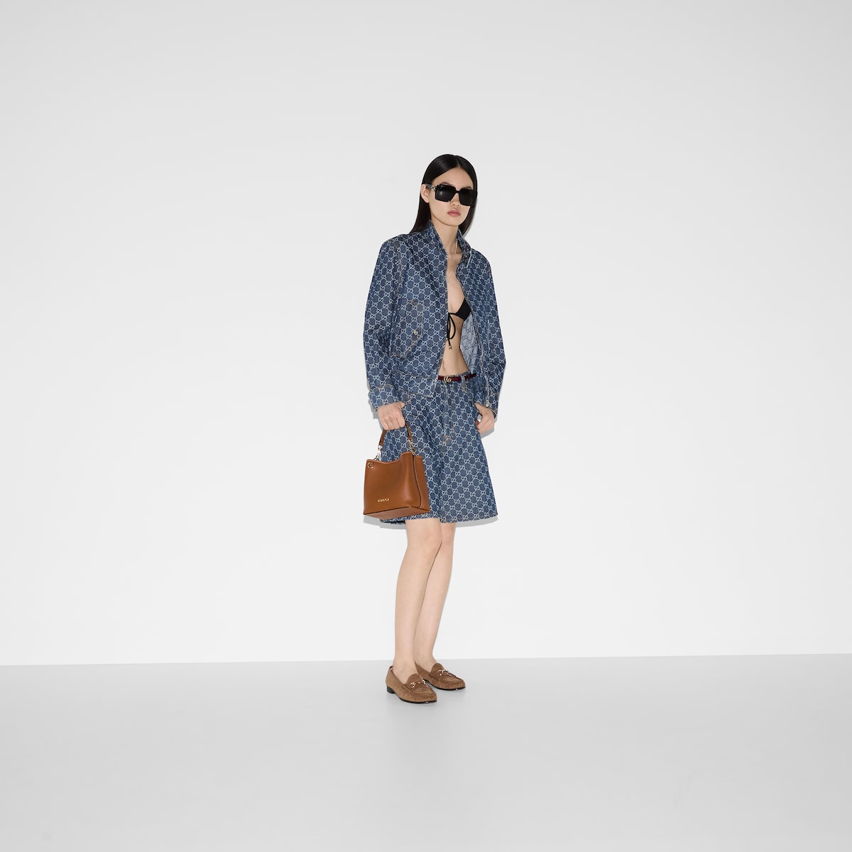 Low waist GG denim jacquard shorts