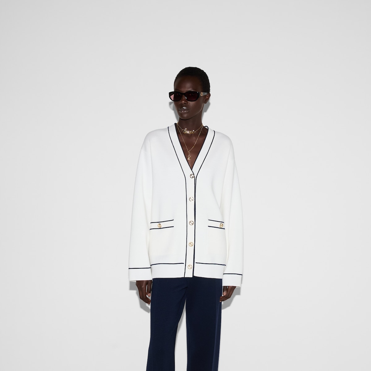 Fine wool cardigan in white | GUCCI® US Fine wool cardigan in white | GUCCI® US