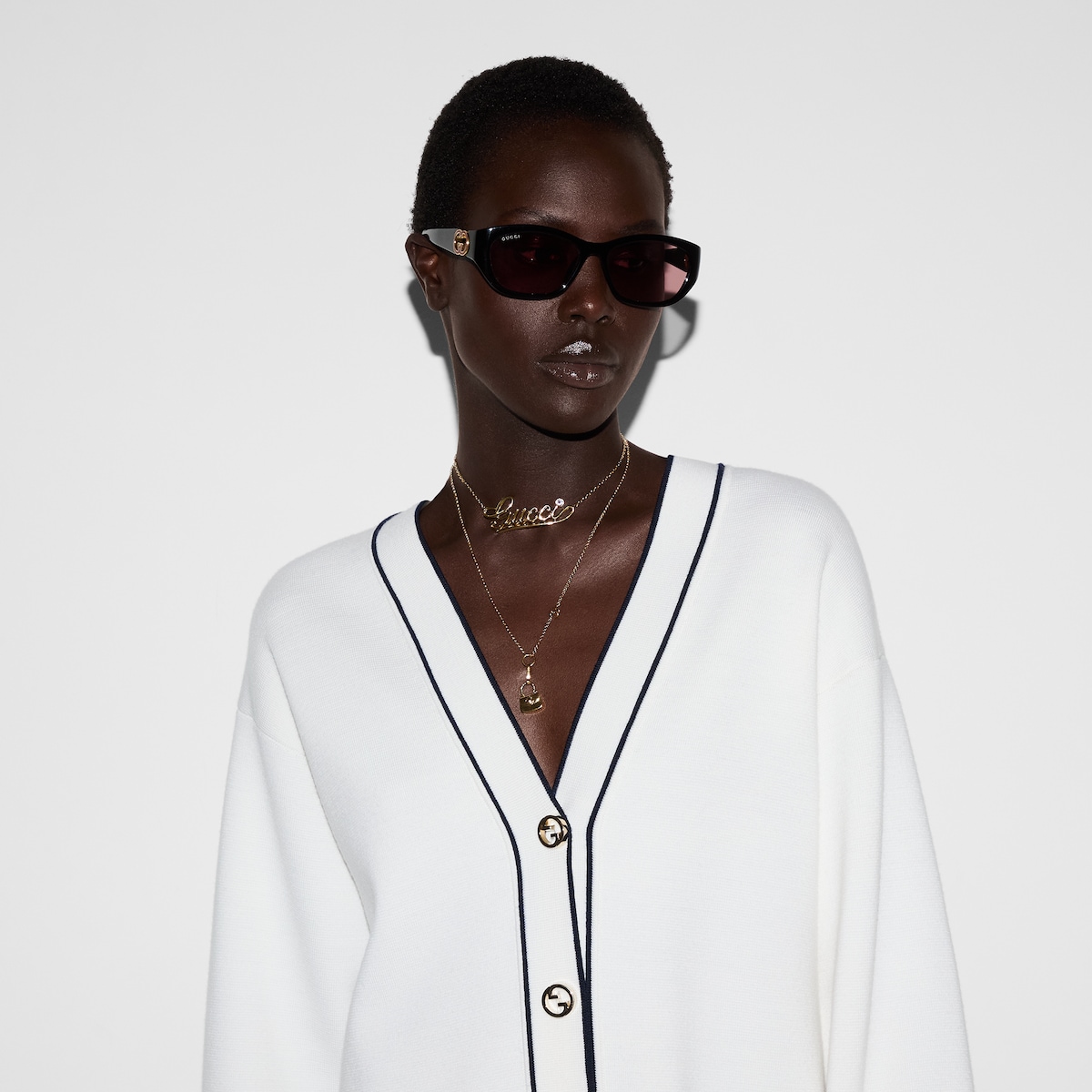 Fine wool cardigan in white | GUCCI® US Fine wool cardigan in white | GUCCI® US