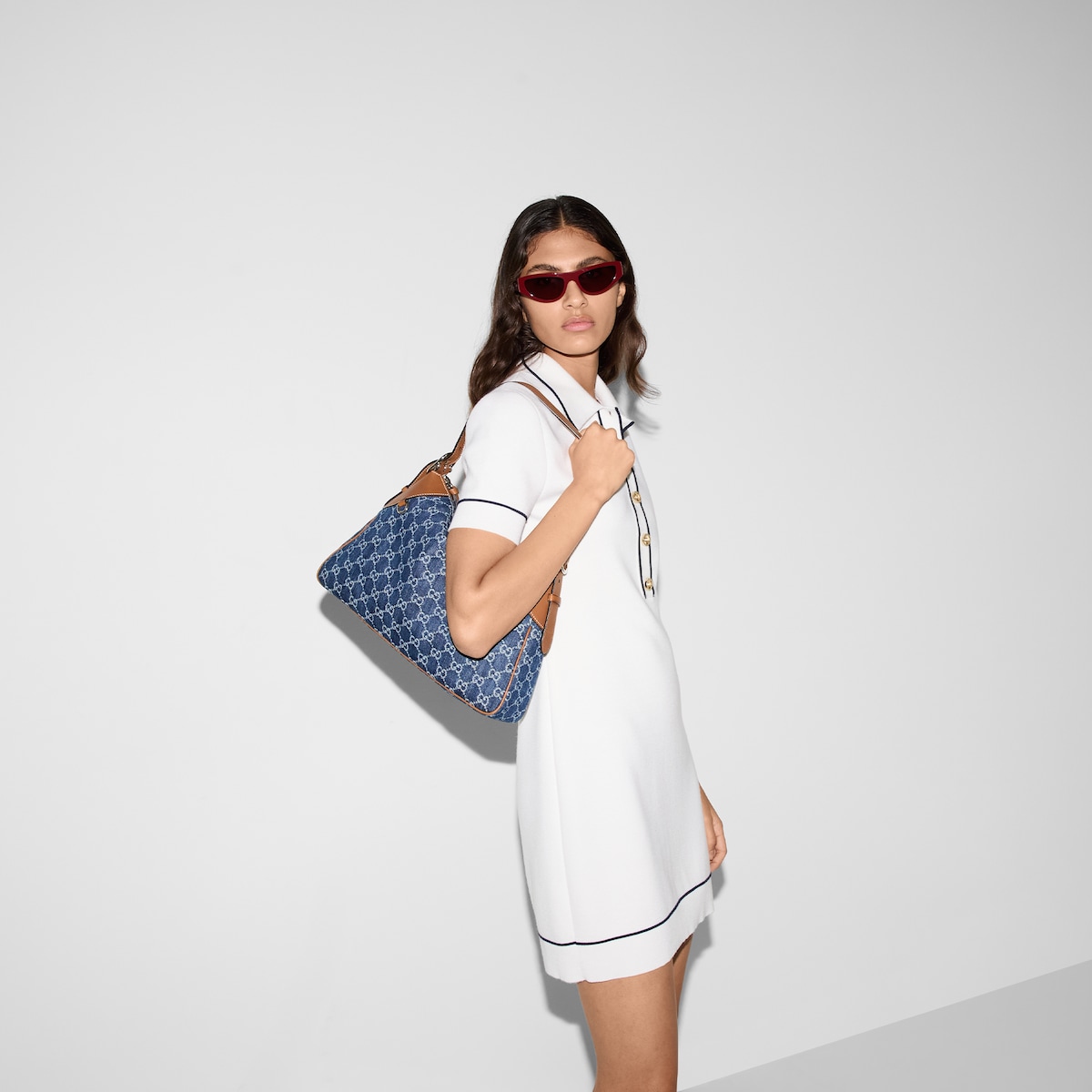 Fine wool polo dress in white | GUCCI® US