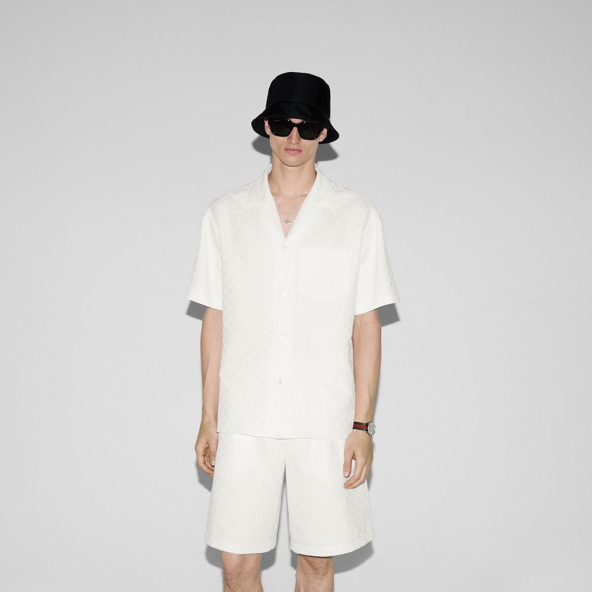 リネンブレンド GGキャンバス シャツ ・ホワイト | GUCCI公式