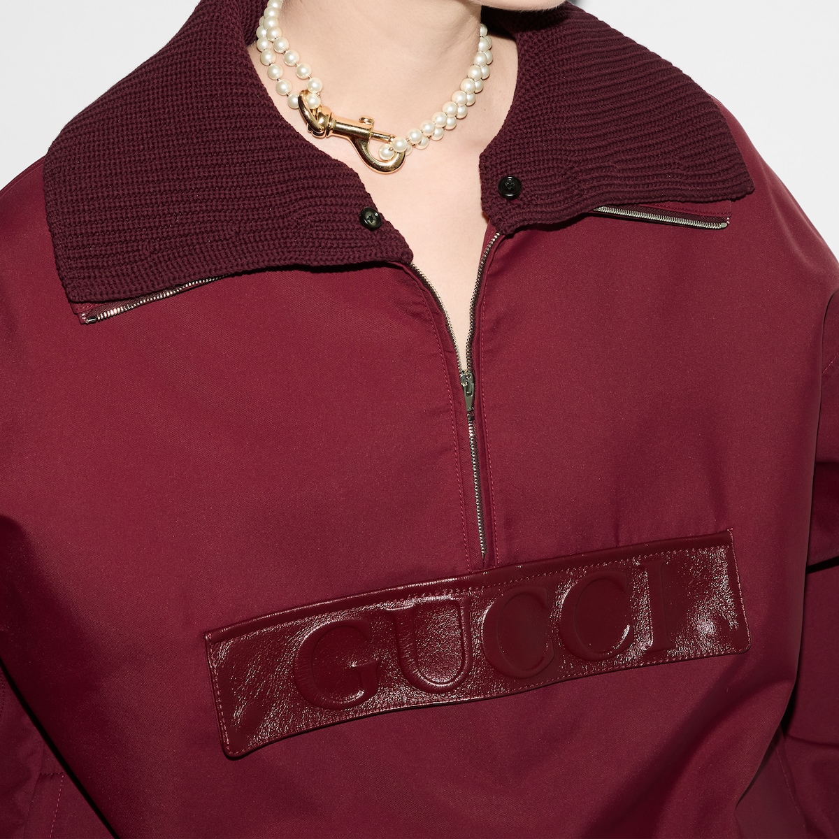 Embossed gabardine bomber jacket in rosso ancora red | GUCCI® US