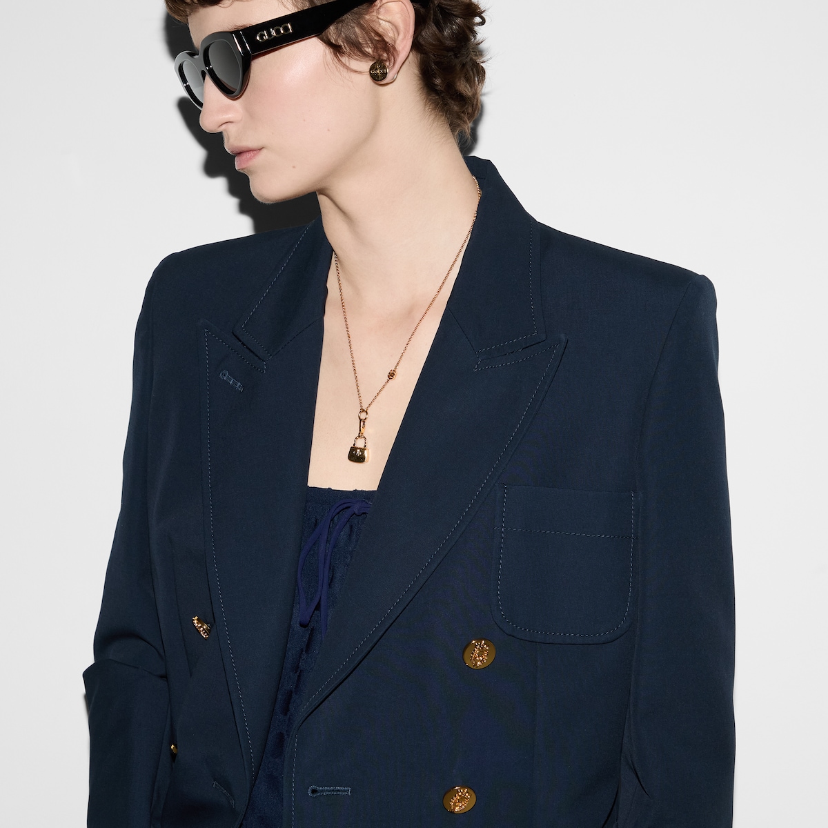 Double-breasted cotton jacket in blue | GUCCI® US