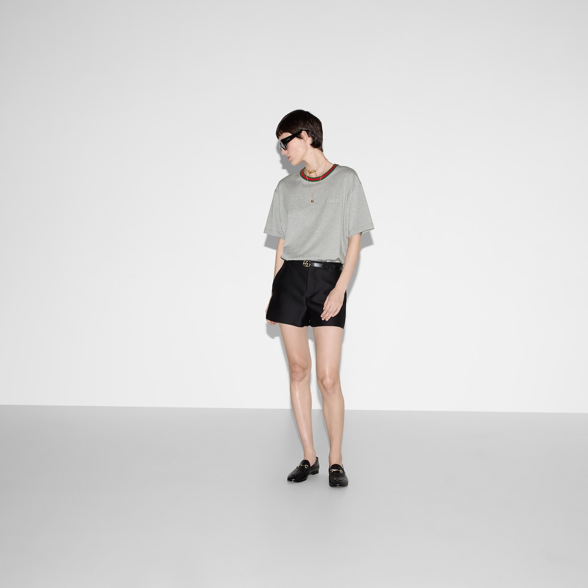 Jersey T-shirt with Web in grey | GUCCI® US