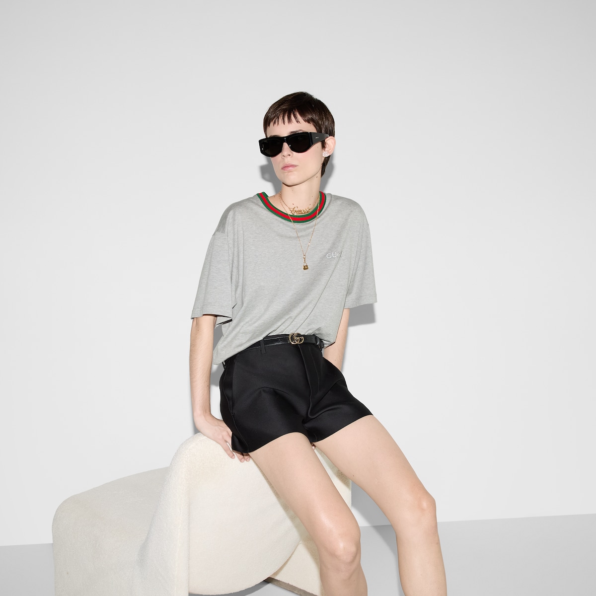 Jersey T-shirt with Web in grey | GUCCI® US