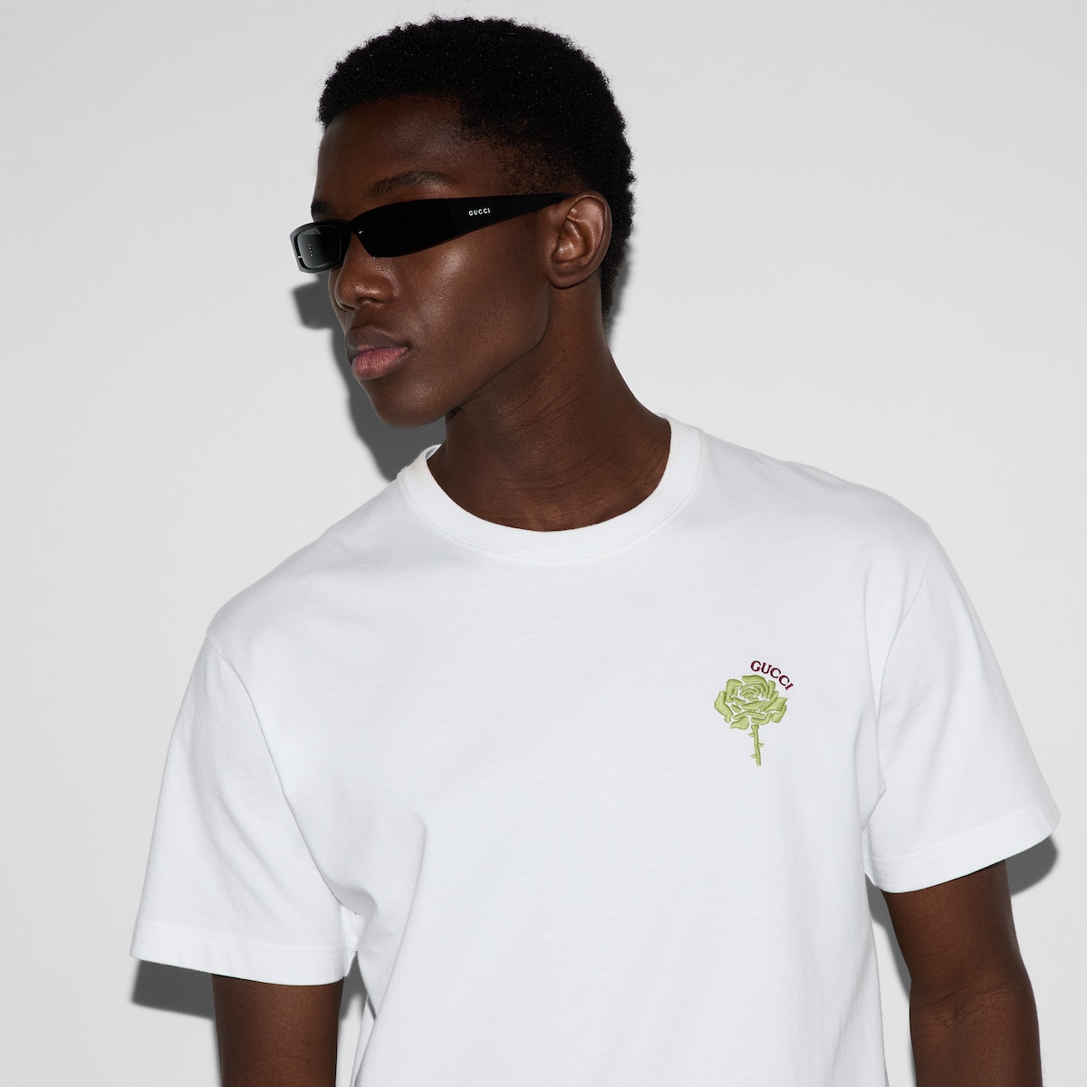 Cotton jersey T-shirt with embroidery in white | GUCCI® US