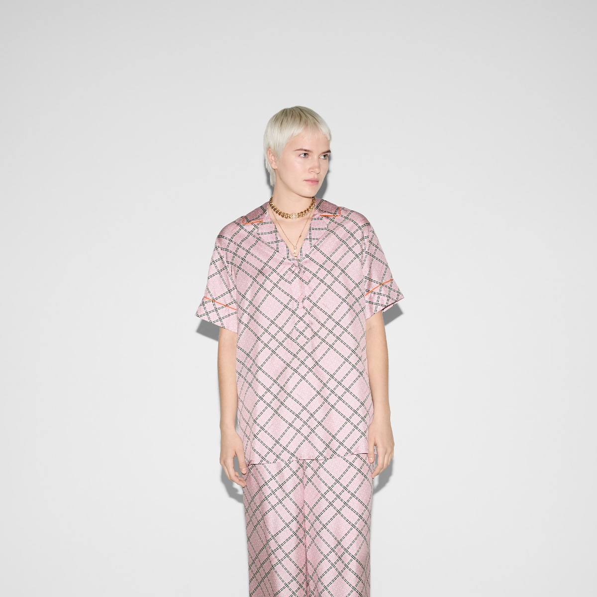 Printed silk twill shirt in pink | GUCCI® UK