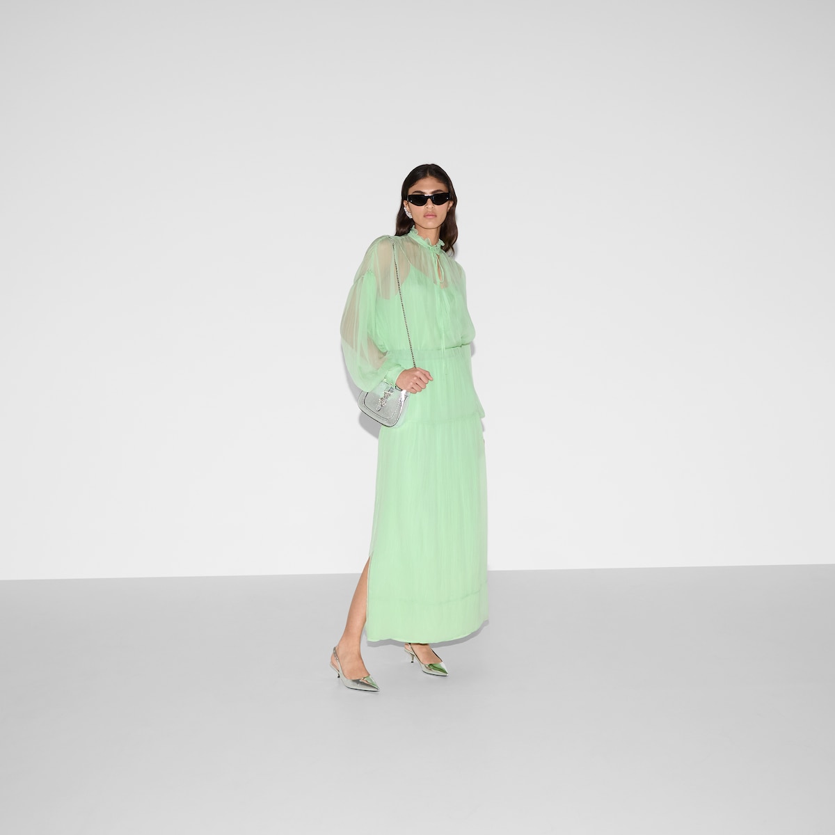 Silk chiffon creponne top in pastel green | GUCCI® US