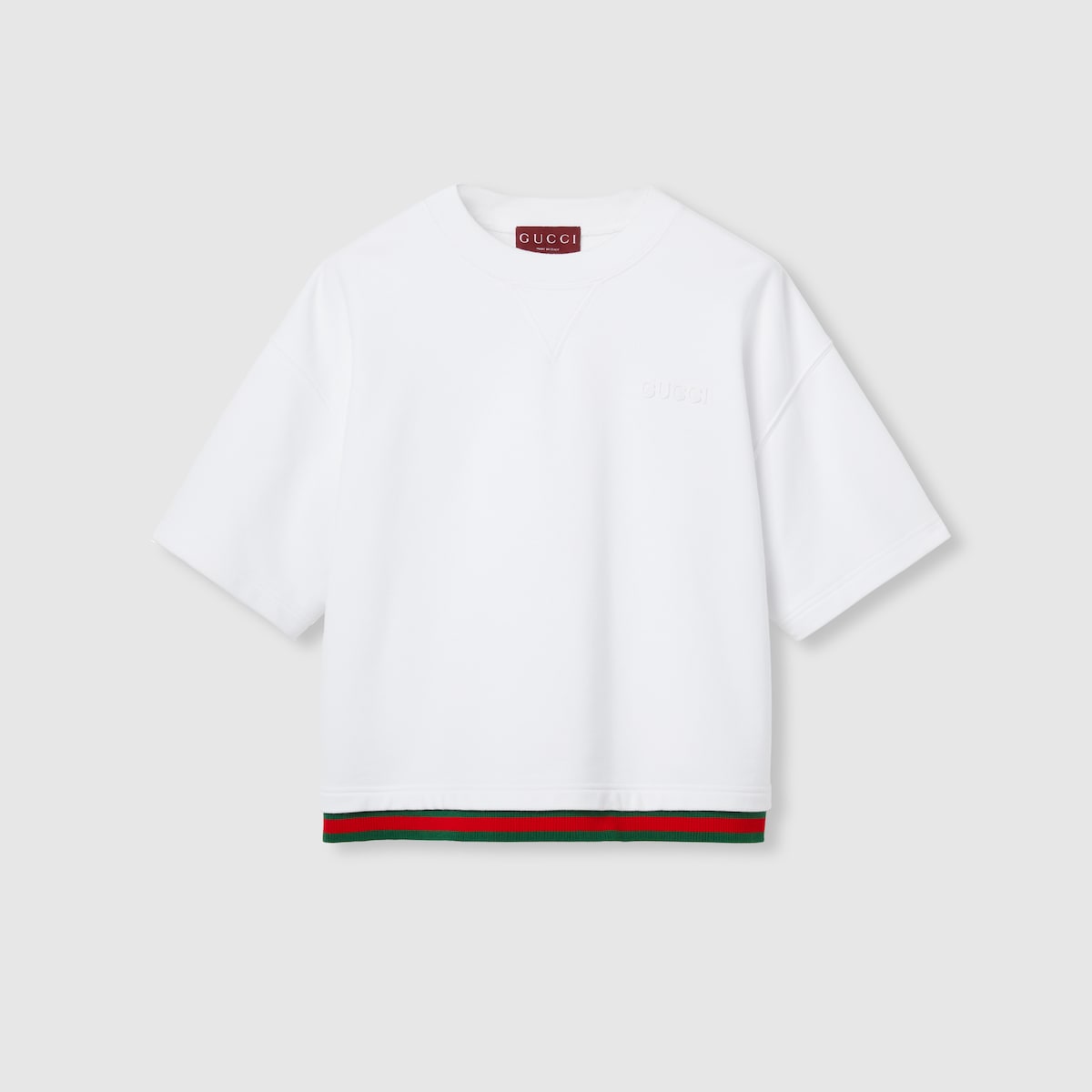 トップス GUCCI Cropped cotton jersey top with Web in white | GUCCI® SI