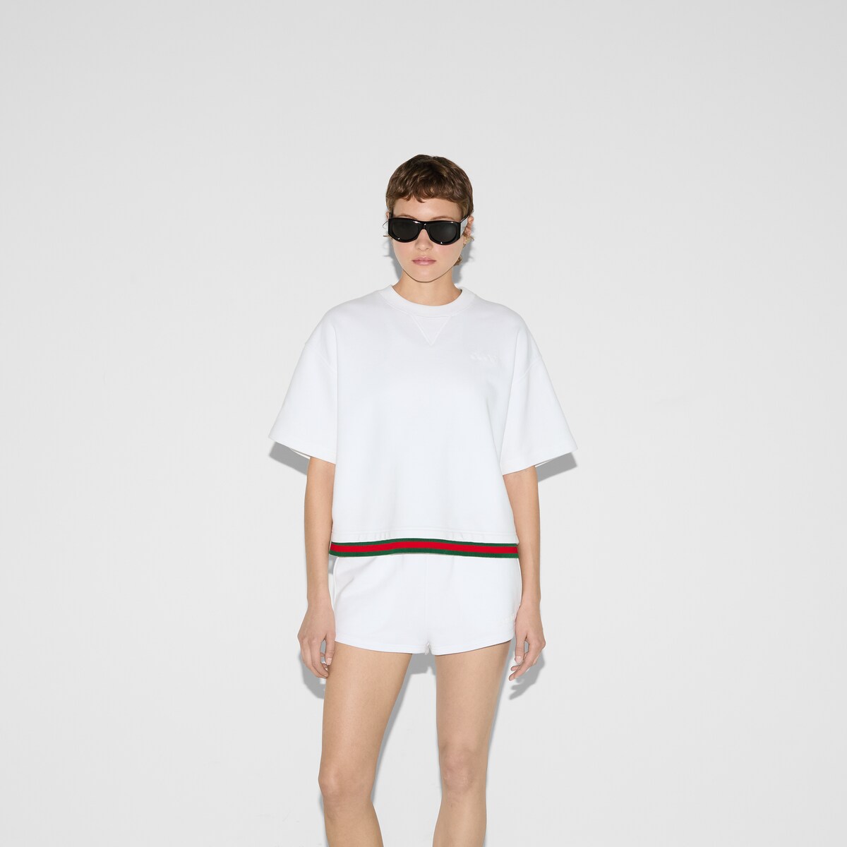 Gucci Round Neck Short Sleeves Top White Cotton