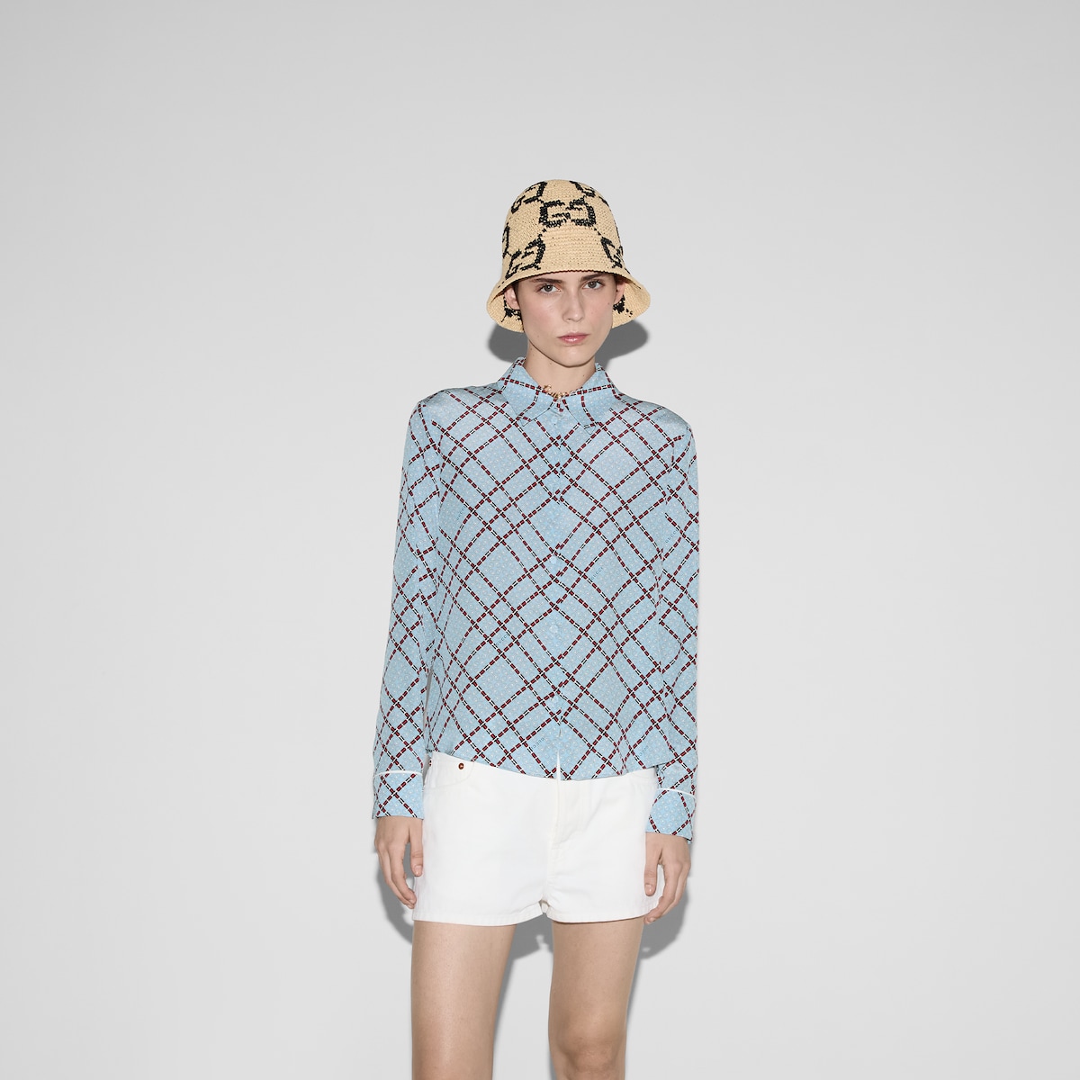 Tシャツ・カットソー GUCCI FW23 CREPE DE CHINE AND SILK SHIRT (751246 ZAAOG7518) 761896_ZAPJ7_9154_011_100_0000
