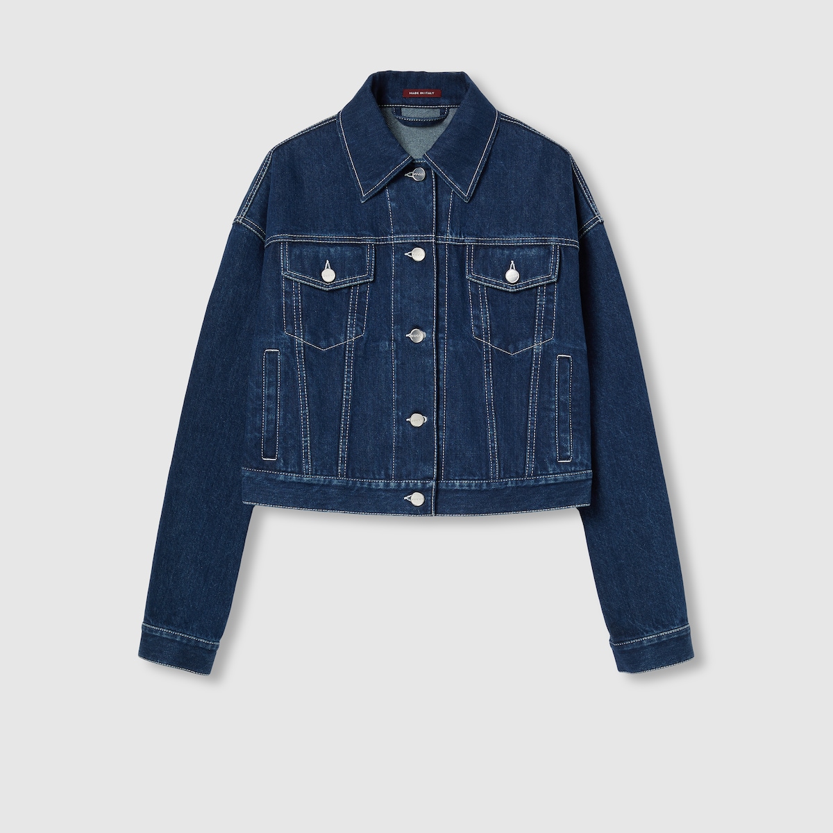 Relaxed cropped fit denim jacket in blue | GUCCI® US
