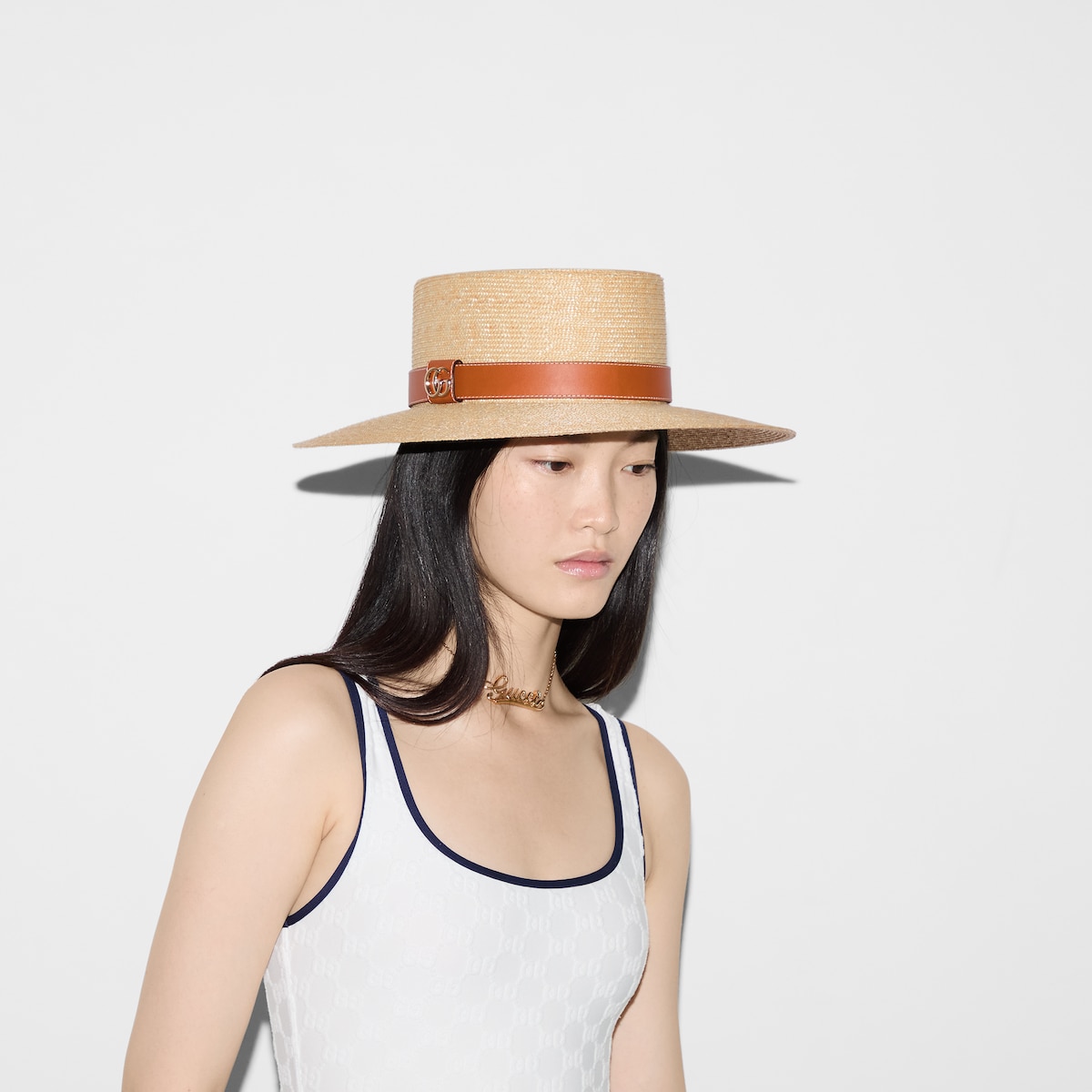 Woven straw boater hat