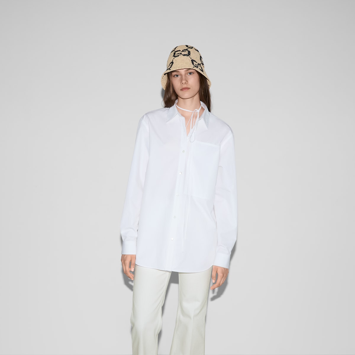 Embossed cotton poplin shirt in white | GUCCI® US Embossed cotton poplin shirt in white | GUCCI® US