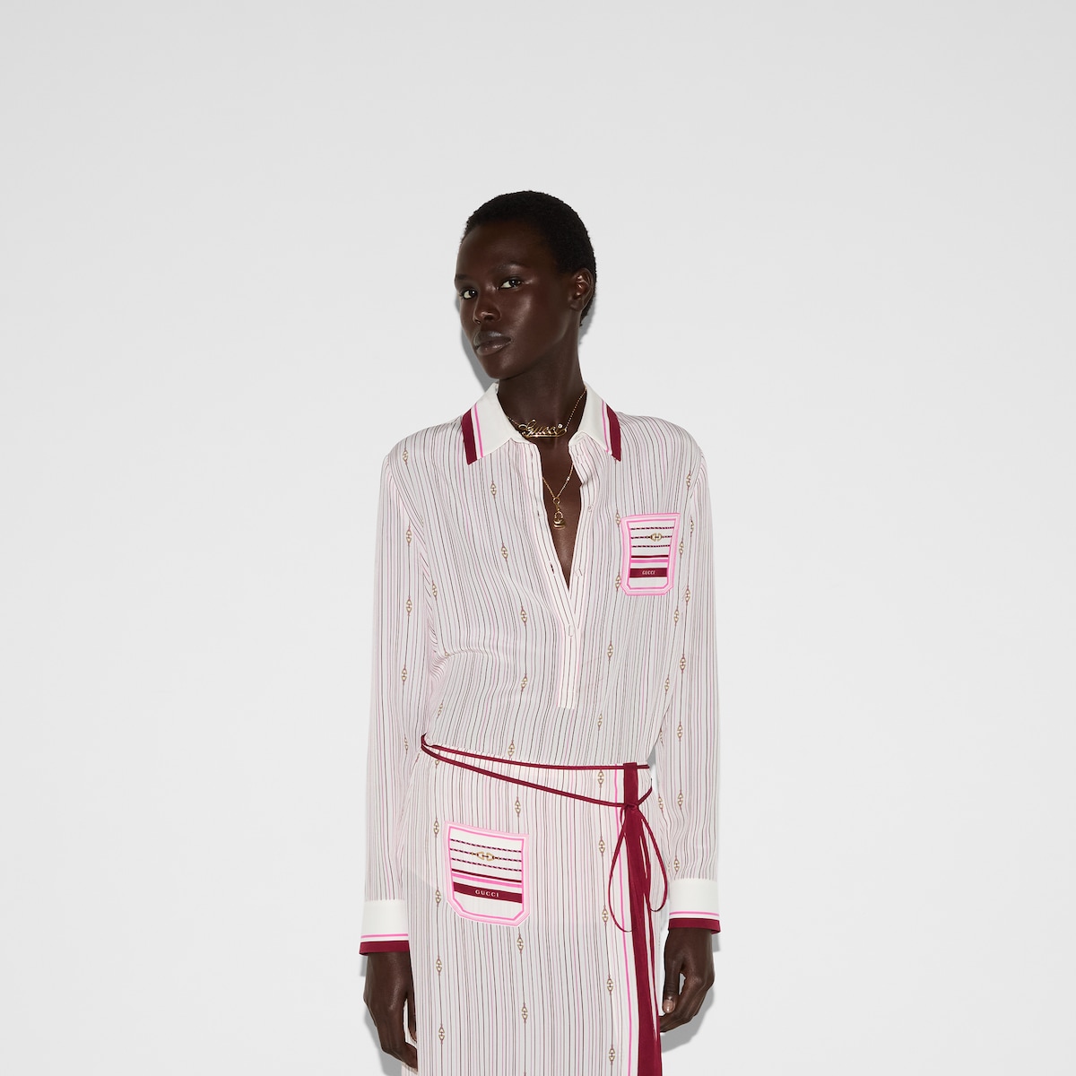 Printed silk shirt in white and multicolor | GUCCI® US