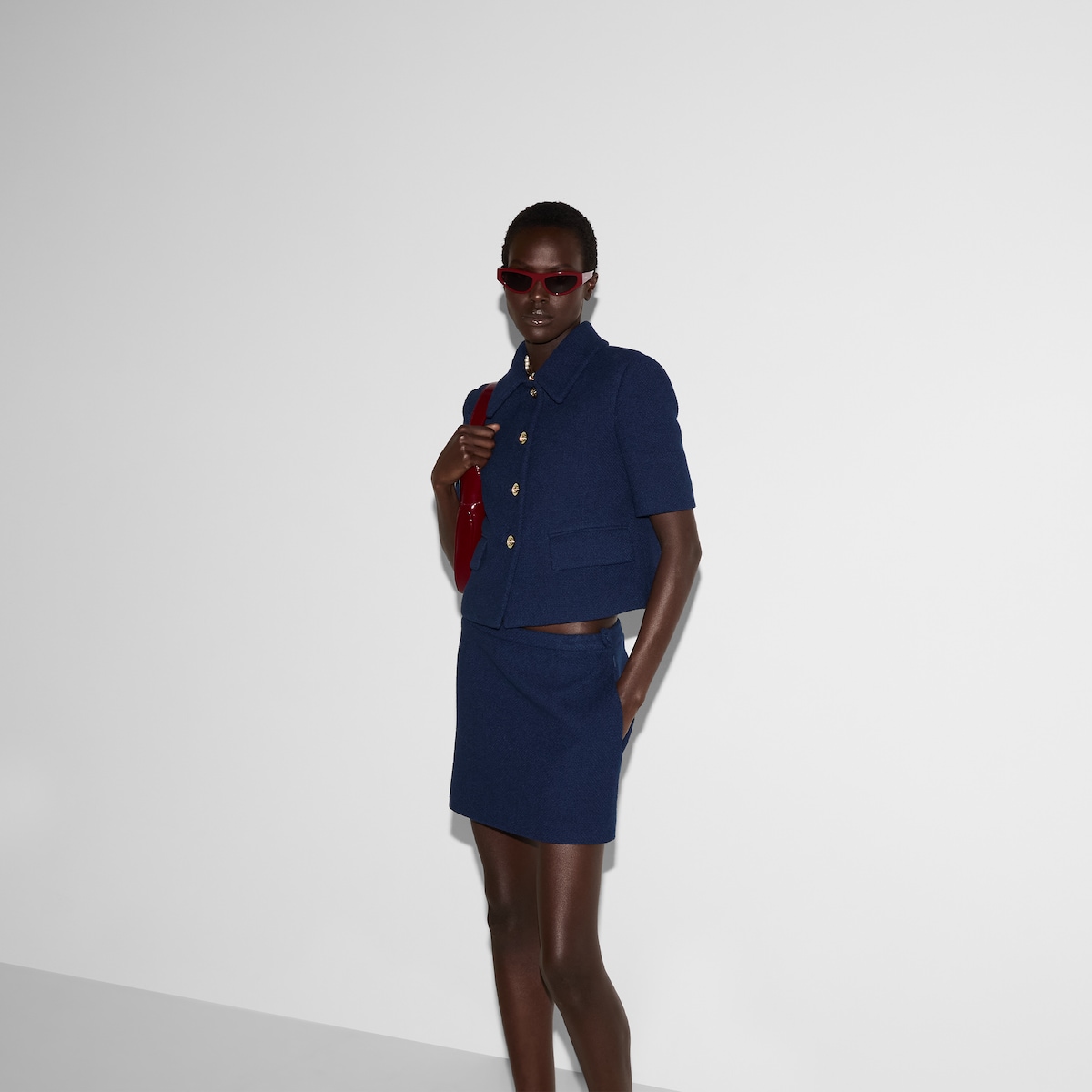Cotton tweed skirt in dark blue | GUCCI® US