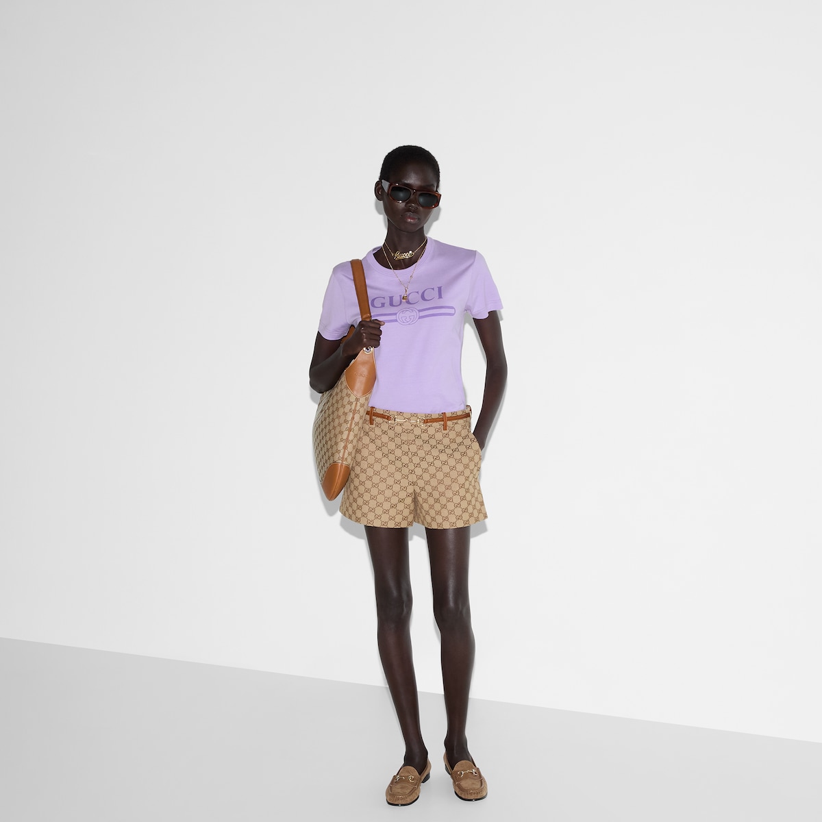 Jersey T-shirt with print in lilac | GUCCI® US
