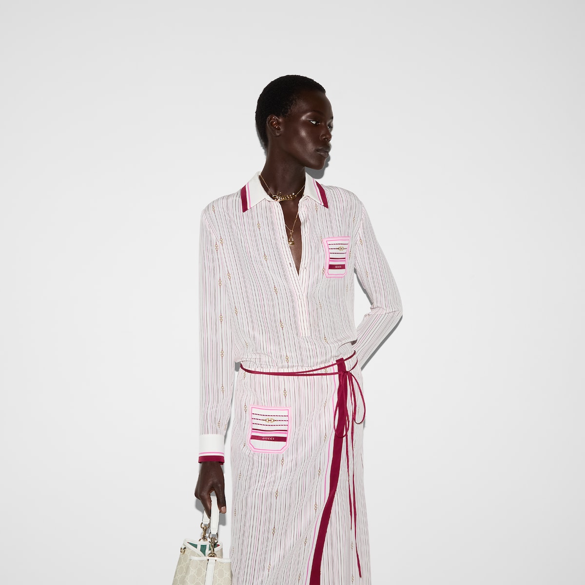 Printed silk shirt in white and multicolor | GUCCI® US