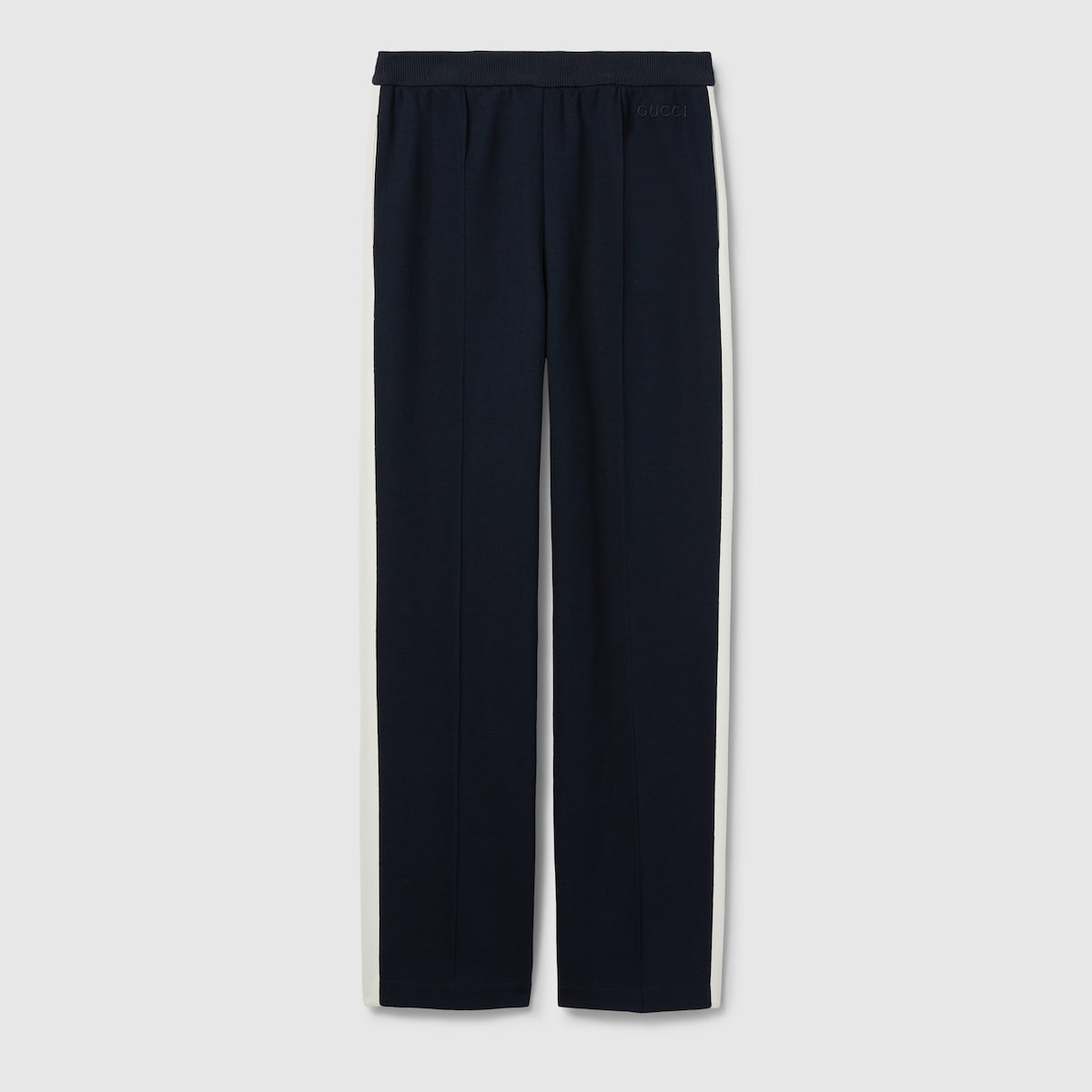 Cotton jersey trousers with embroidery in dark blue and