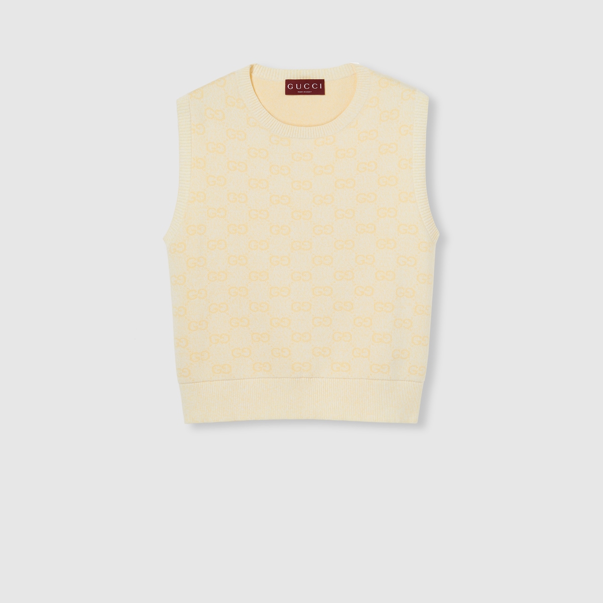 Fine GG cotton sleeveless top in pastel yellow and white