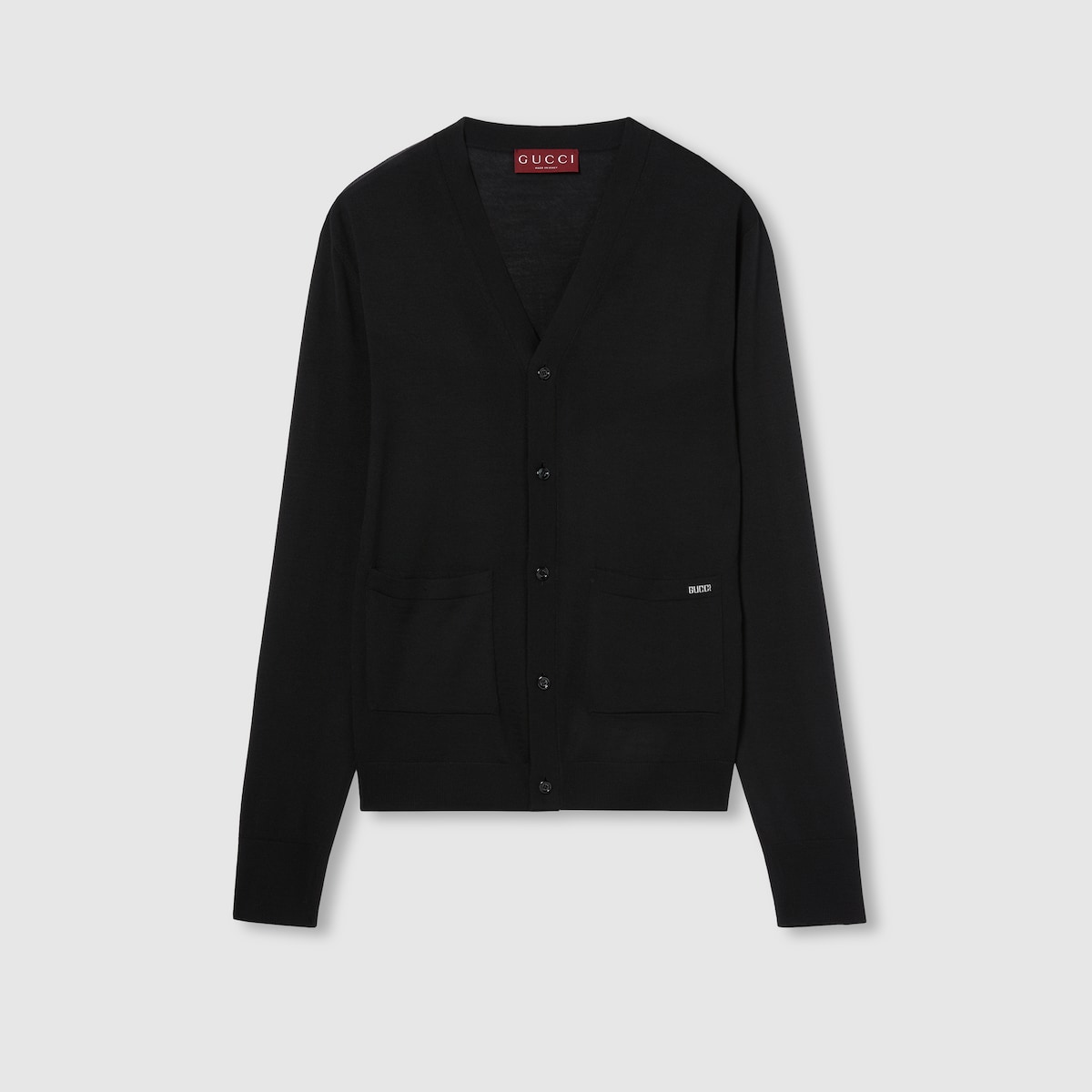 Fine wool knit cardigan with intarsia in black | GUCCI® US