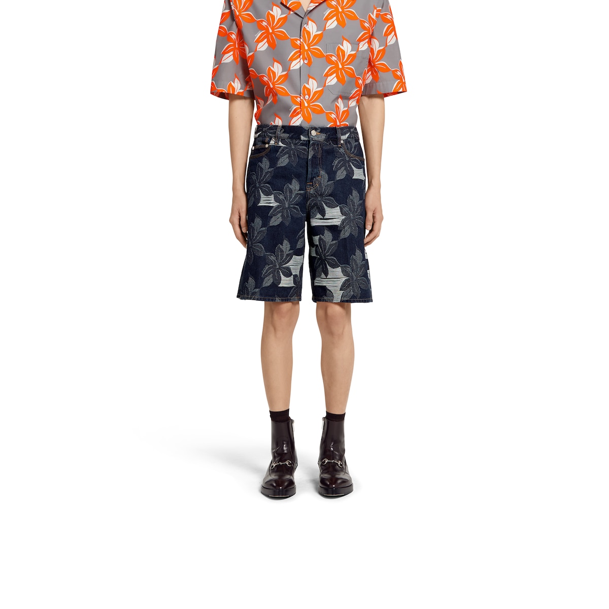 Embossed cotton poplin shirt in beige | GUCCI® US